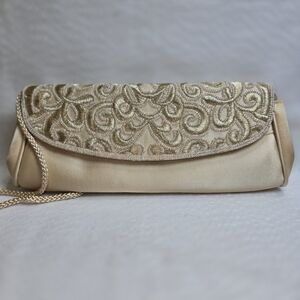 La Regale Elegant Gold Beaded Clutch WITH CORDED STRAP PARTY BAG FORMAL